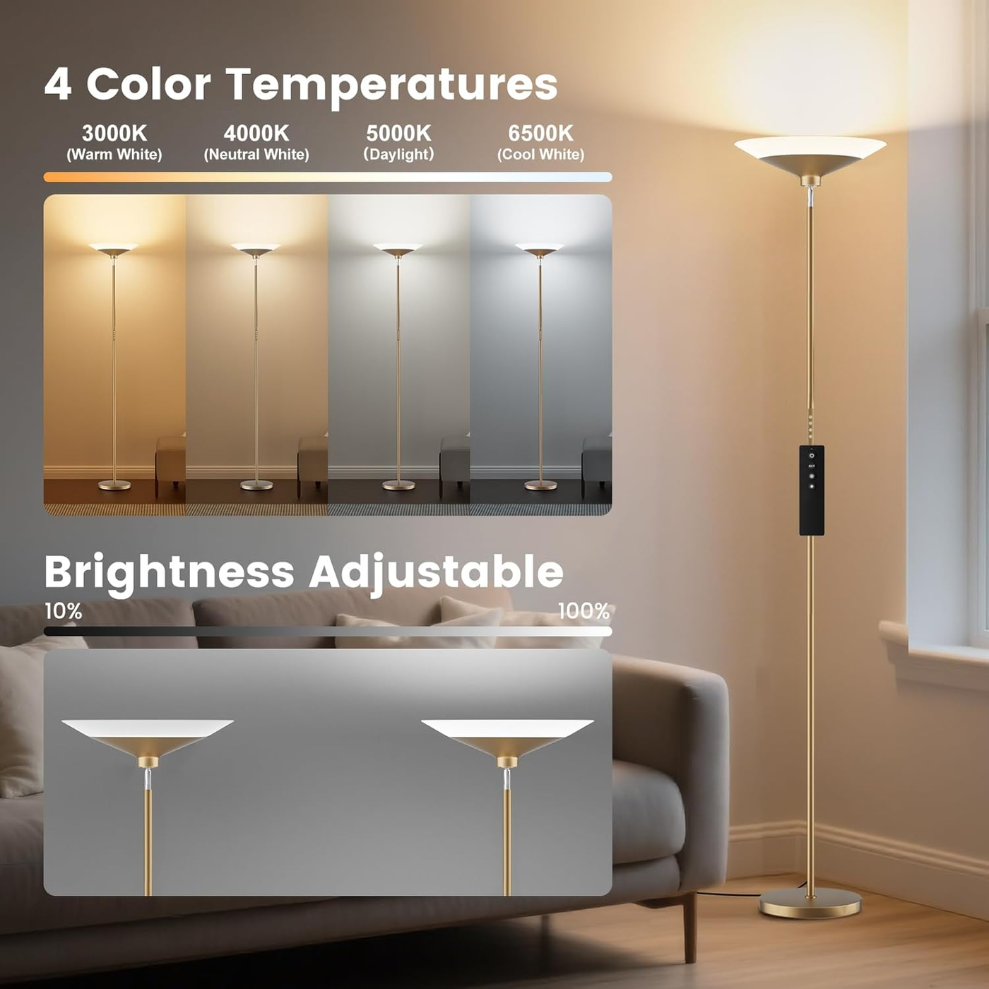 SIBRILLE Torchiere Floor Lamp - 72" Tall LED