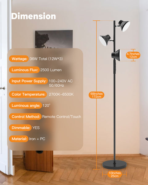 SIBRILLE FLH-036-F2 36W Floor Lamp | Black