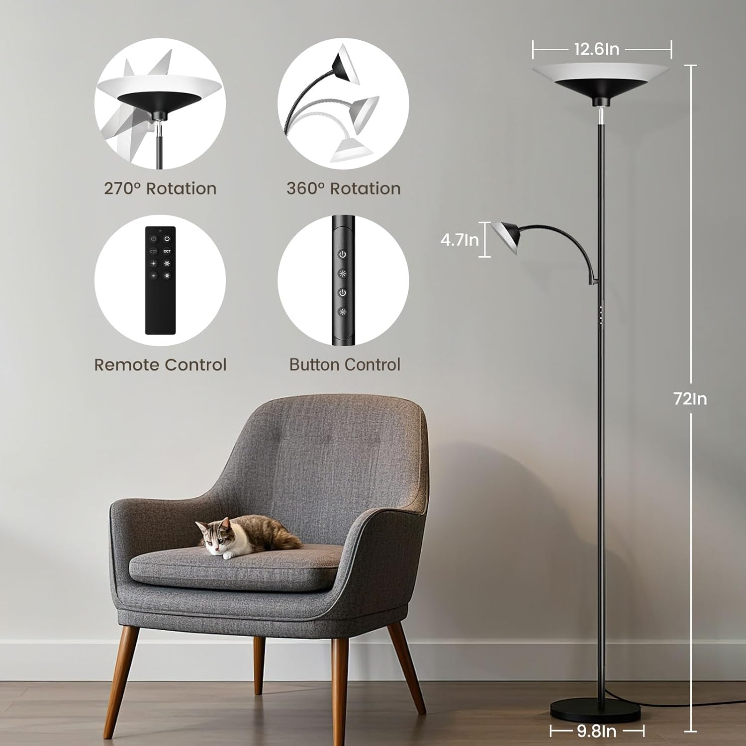SIBRILLE 2-in-1 Torchiere Floor Lamp