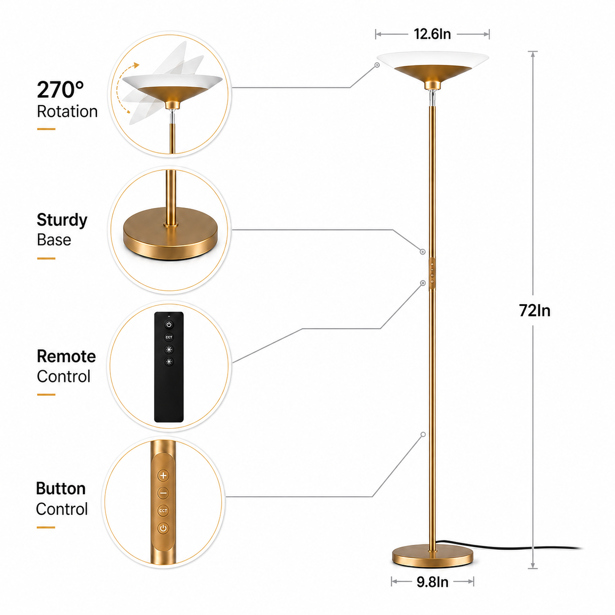 SIBRILLE Torchiere Floor Lamp - 72" Tall LED
