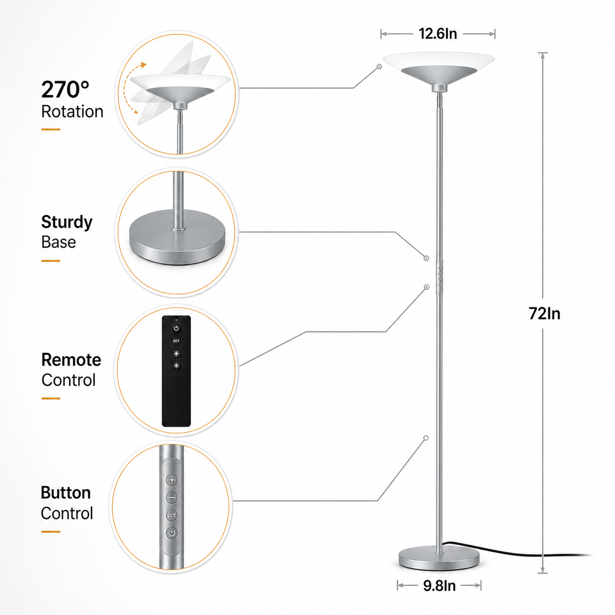 SIBRILLE Torchiere Floor Lamp - 72" Tall LED