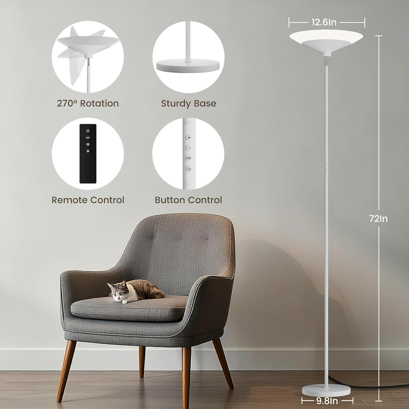 SIBRILLE Torchiere Floor Lamp - 72" Tall LED