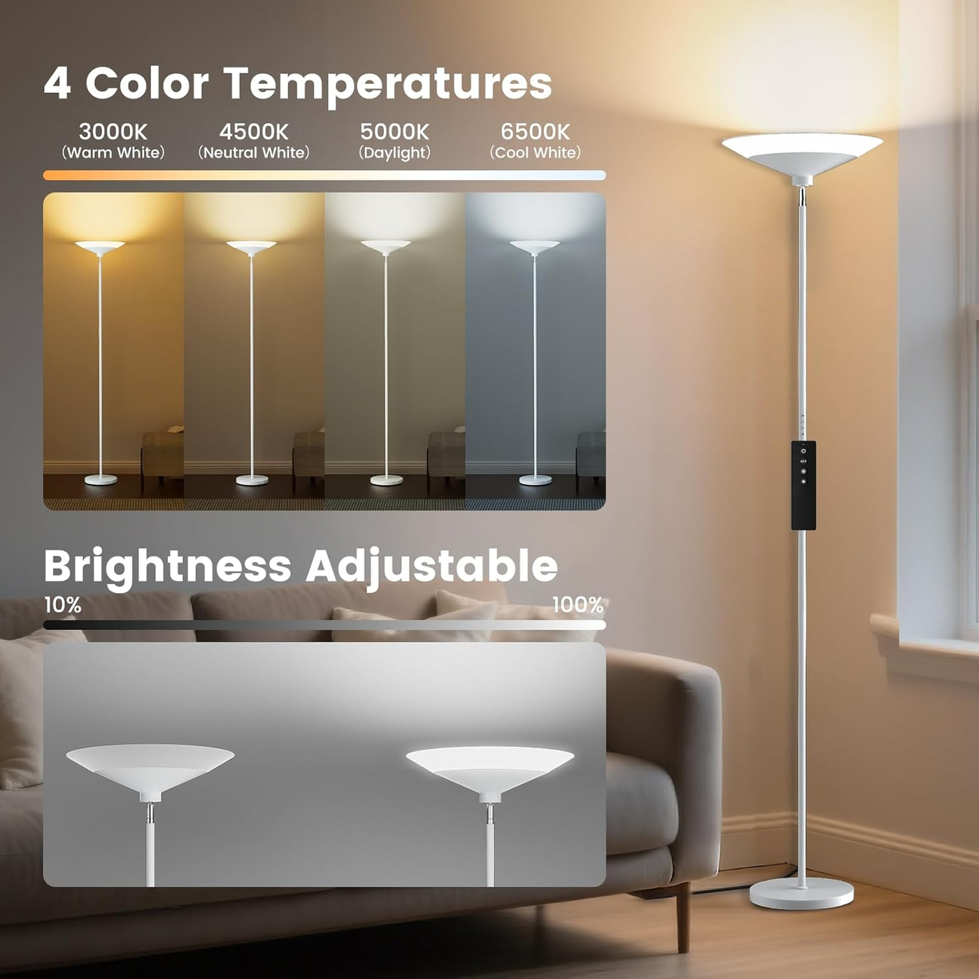 SIBRILLE Torchiere Floor Lamp - 72" Tall LED