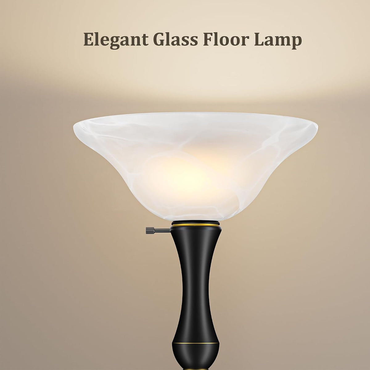 SIBRILLE glass-shade torchiere: close-up of frosted glass shade and pole detail.