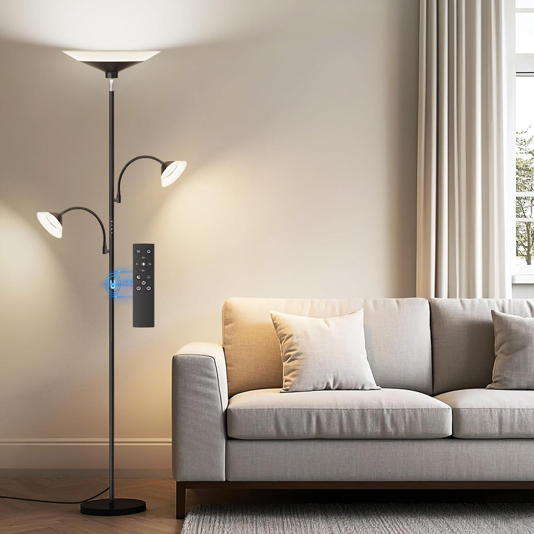 SIBRILLE 42W 3-Light Torchiere Floor Lamp - Black