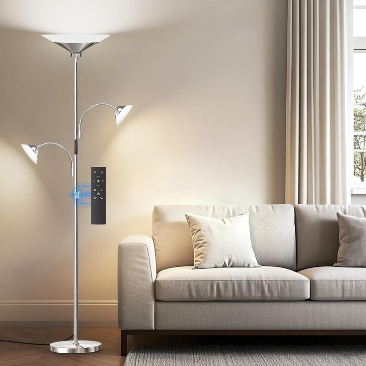 SIBRILLE 42W 3-Light Torchiere Floor Lamp - Metallic Silver