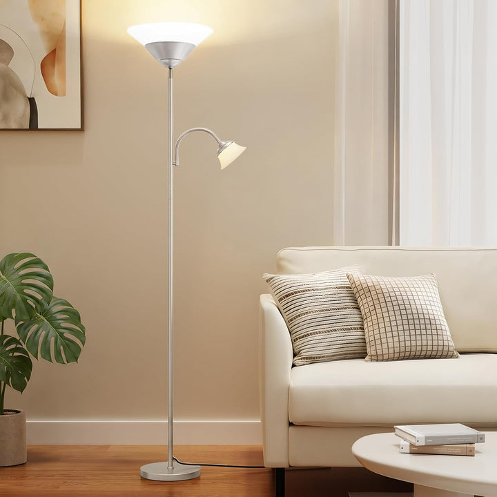 SIBRILLE 34W 2-in-1 Torchiere Floor Lamp - Silver