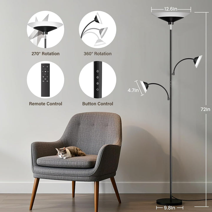 SIBRILLE 42W 3-Light Torchiere Floor Lamp with Remote