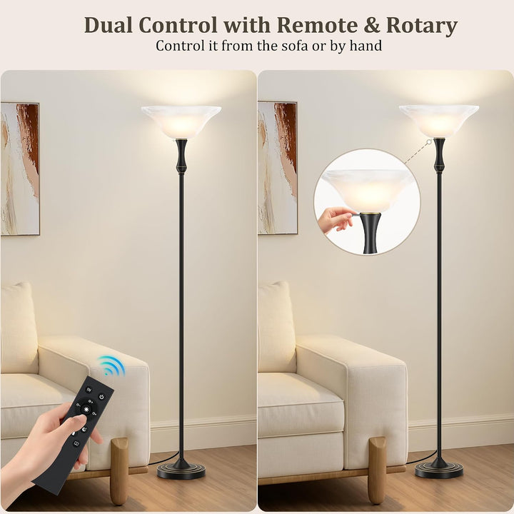 SIBRILLE Glass Shade Torchiere Floor Lamp with Remote & Knob