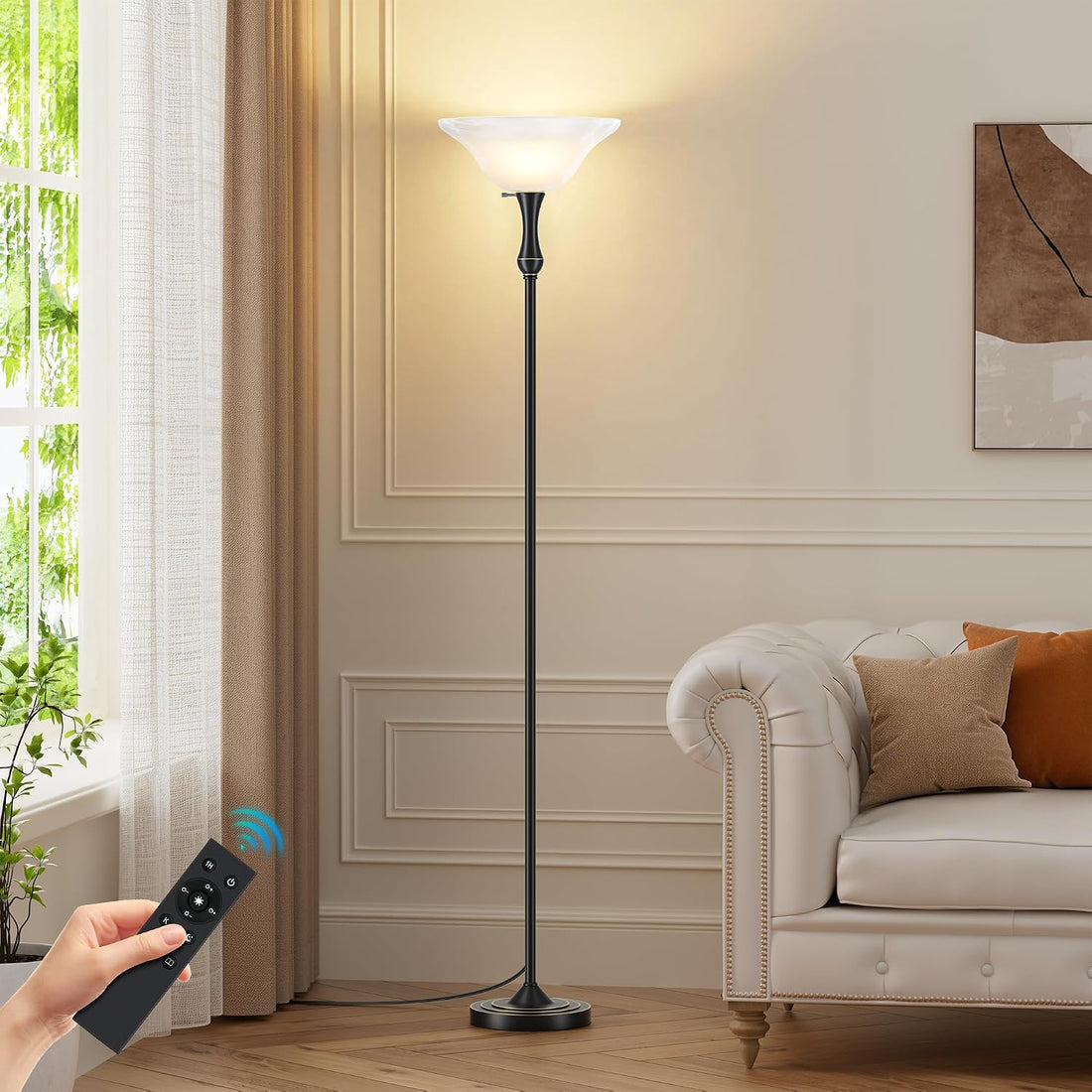 SIBRILLE glass shade floor lamp - Black with Gold Accents