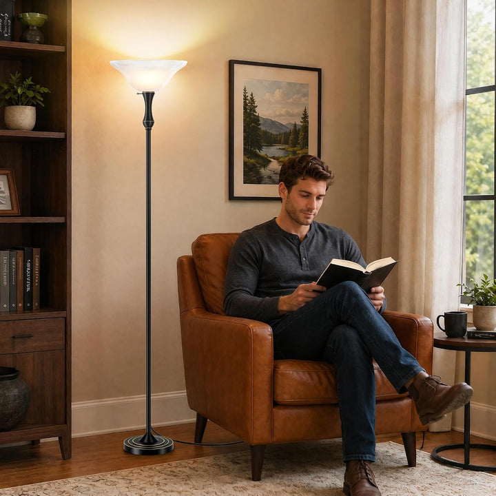 SIBRILLE Glass Shade Torchiere Floor Lamp with Remote & Knob