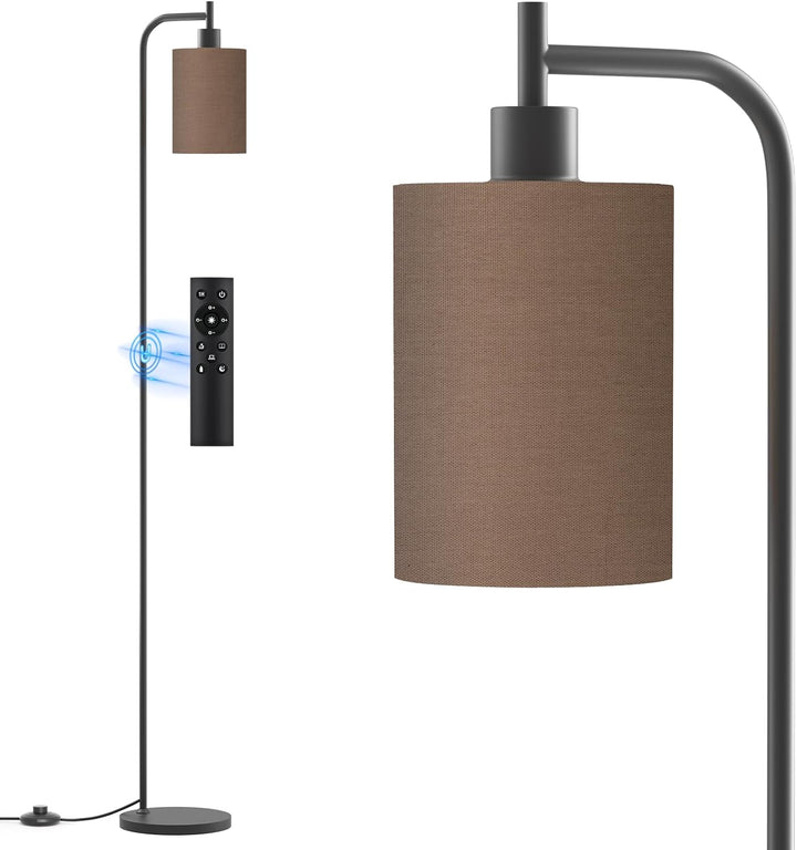 SIBRILLE fabric-shade floor lamp: brown fabric shade, black pole and foot switch.
