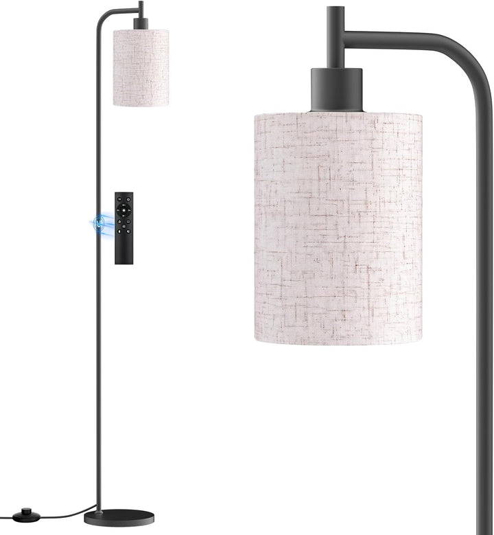 SIBRILLE fabric-shade floor lamp: textured fabric shade, black pole and foot switch.