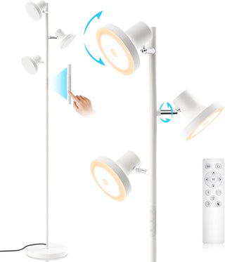 SIBRILLE 3-head LED tree floor lamp: white tree lamp with head-adjustment detail.