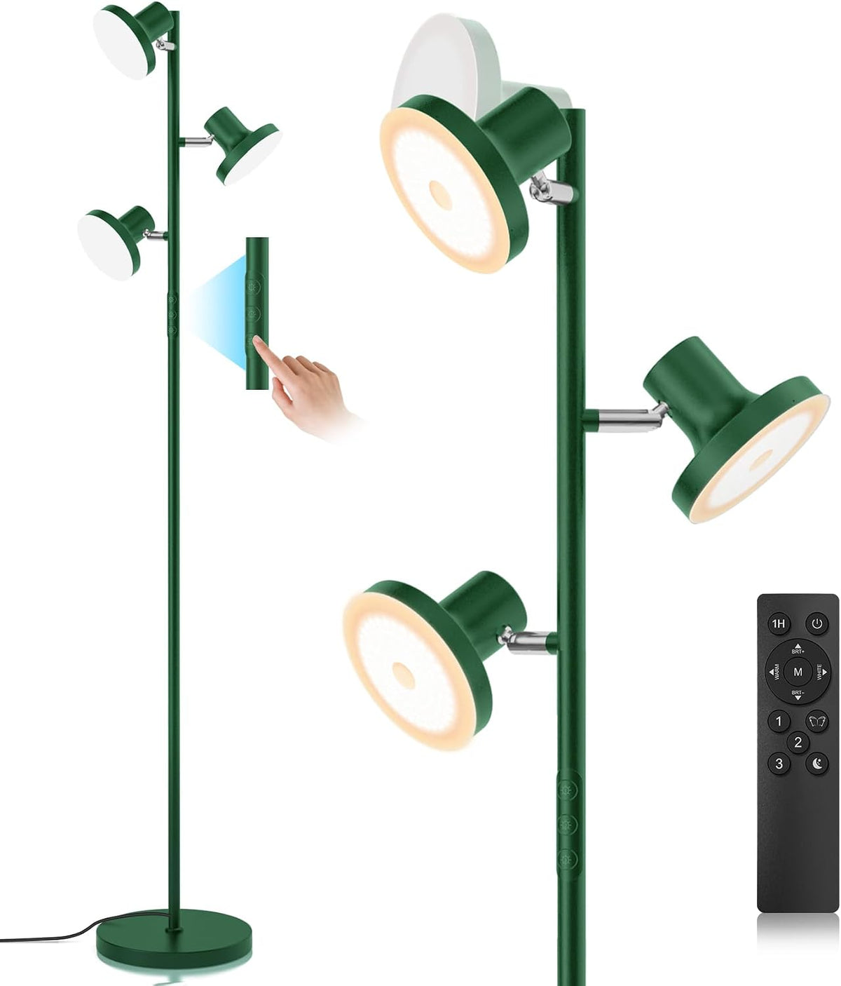 SIBRILLE 3-head LED tree floor lamp: green three-head tree lamp with remote.