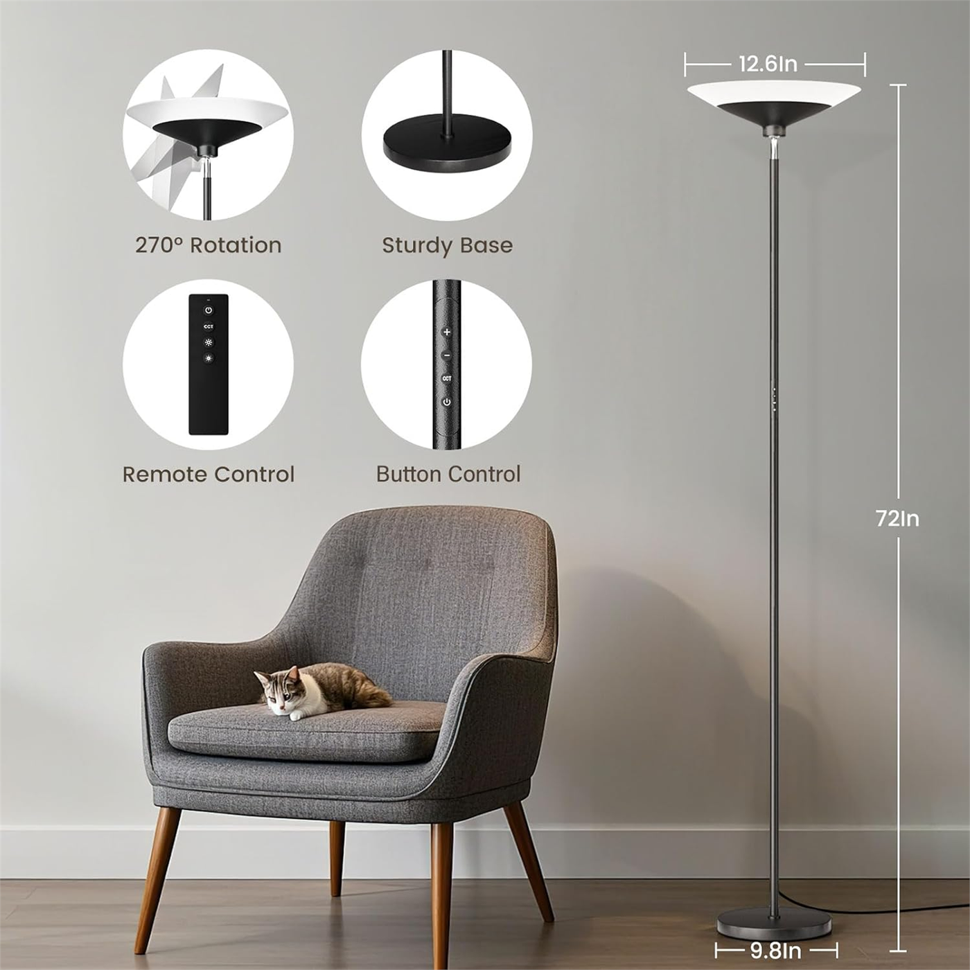 SIBRILLE Torchiere Floor Lamp - 72" Tall LED