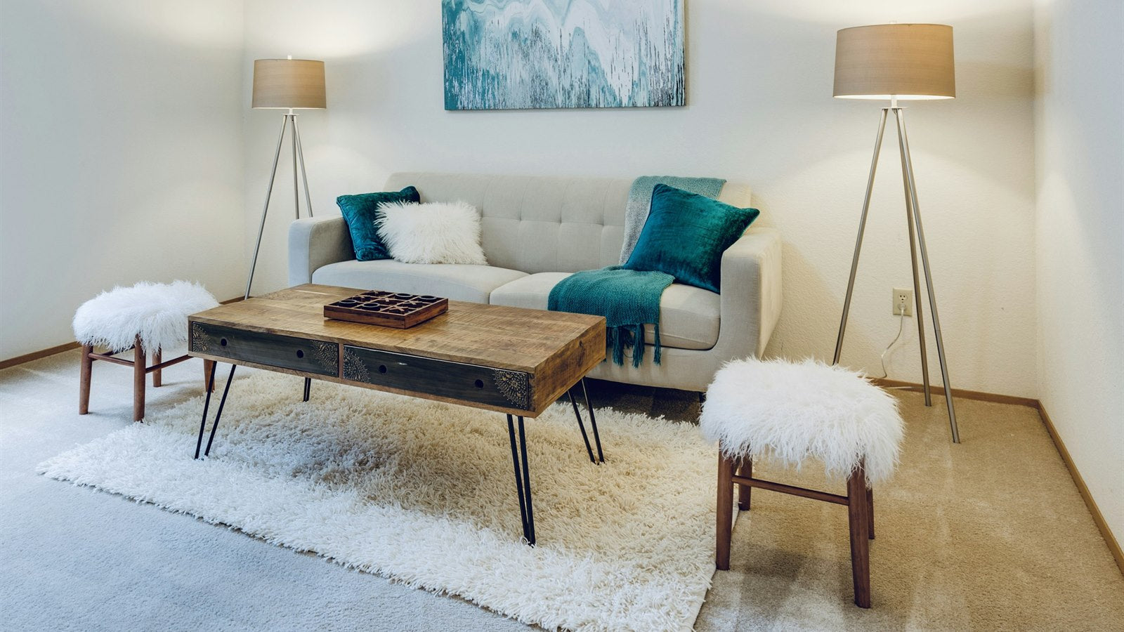 Living room floor lamp placed beside a sofa