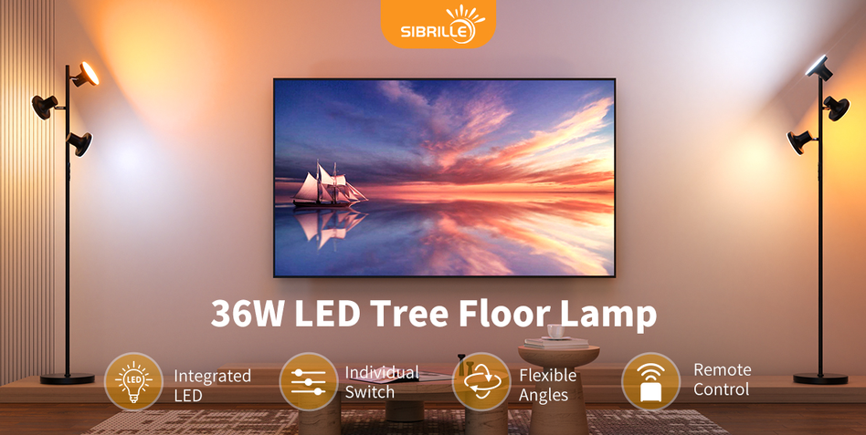 36W LED Tree Floor Lamp with warm living room lighting
