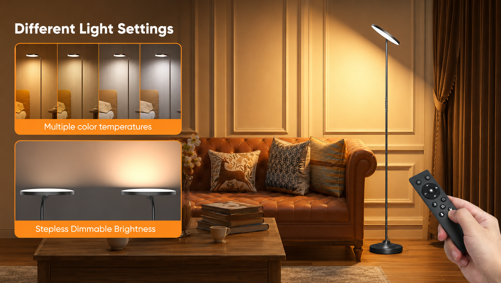 Different light settings for Sibrille floor lamp
