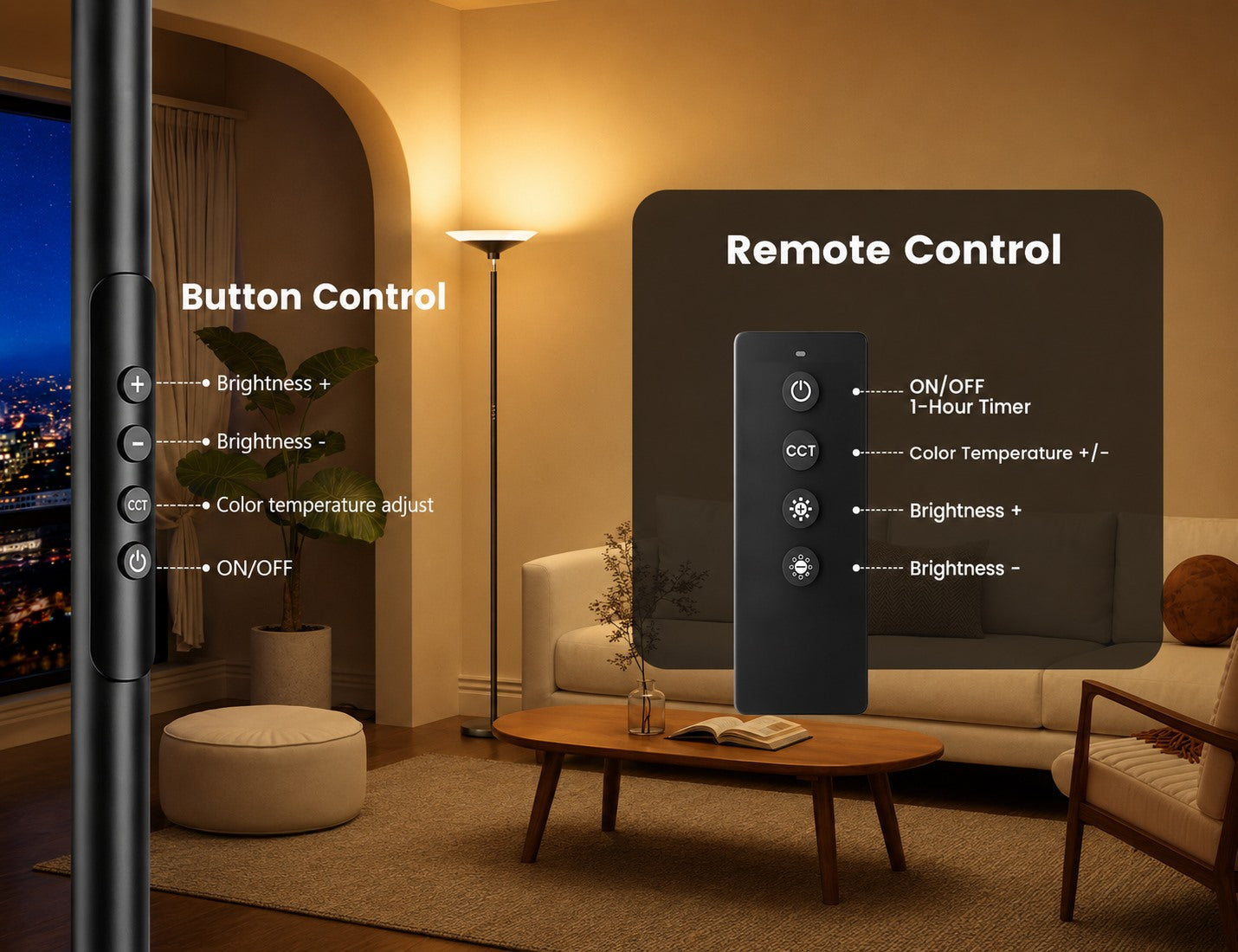 Sibrille floor lamp button and remote control functions