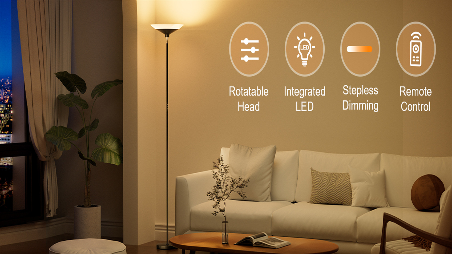 SIBRILLE 30W Modern Torchiere Floor Lamp With Remote
